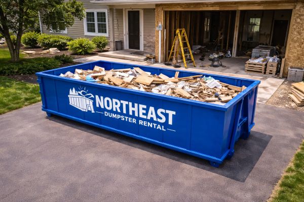 20-yard roll-off dumpster filled with construction debris on a job site